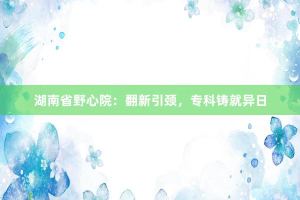 湖南省野心院：翻新引颈，专科铸就异日